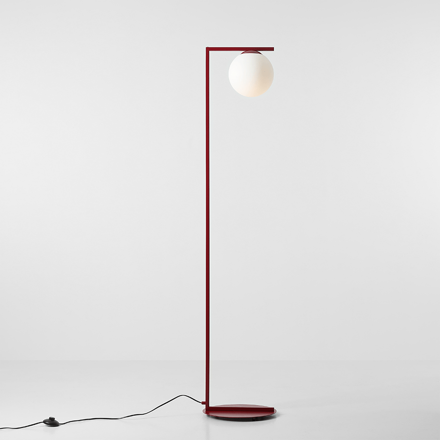 ANGLED OPAL GLASS GLOBE FLOOR LIGHT RED - DYKE & DEAN