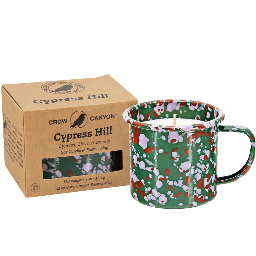 CYPRESS HILL ENAMEL 9OZ MUG WITH SOY CANDLE FOREST GREEN - DYKE & DEAN