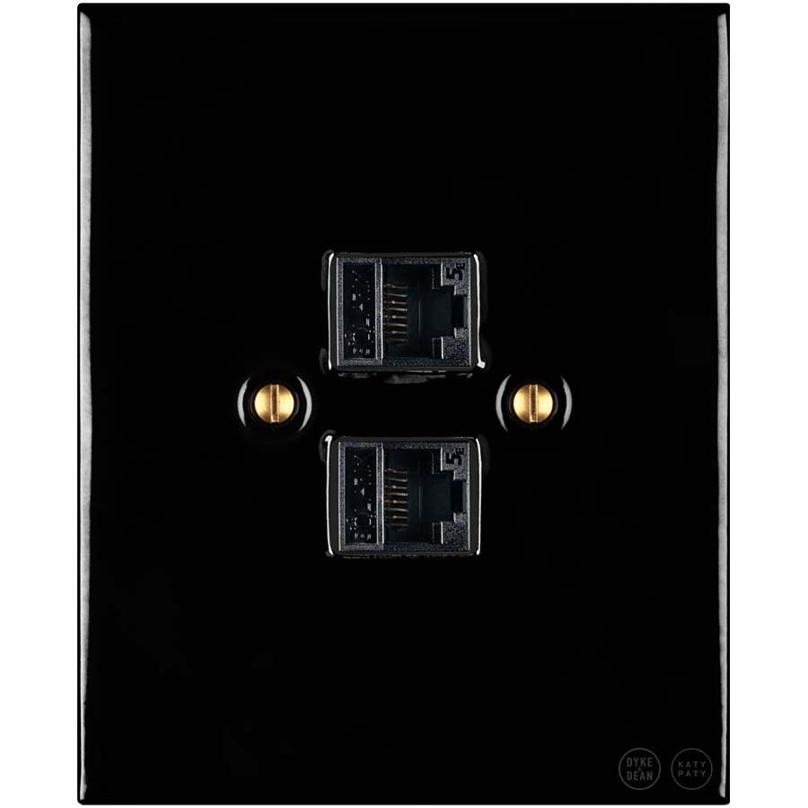 KATY PATY PORCELAIN PLATE DOUBLE PC/ USB WALL SOCKET BLACK - DYKE & DEAN