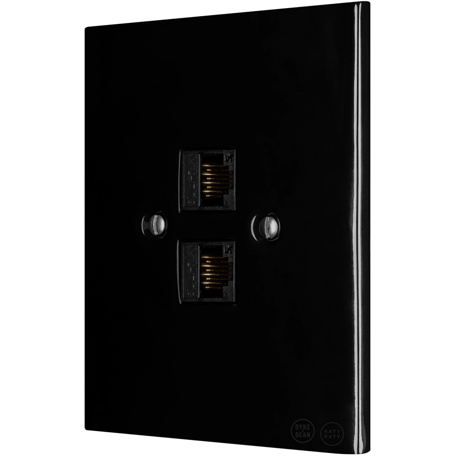 KATY PATY PORCELAIN PLATE DOUBLE PC/ USB WALL SOCKET BLACK - DYKE & DEAN