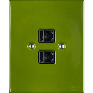 KATY PATY PORCELAIN PLATE DOUBLE PC/ USB WALL SOCKET GREEN - DYKE & DEAN