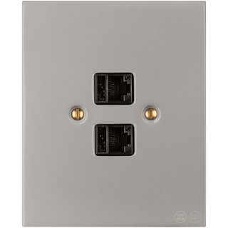 KATY PATY PORCELAIN PLATE DOUBLE PC/ USB WALL SOCKET GREY - DYKE & DEAN