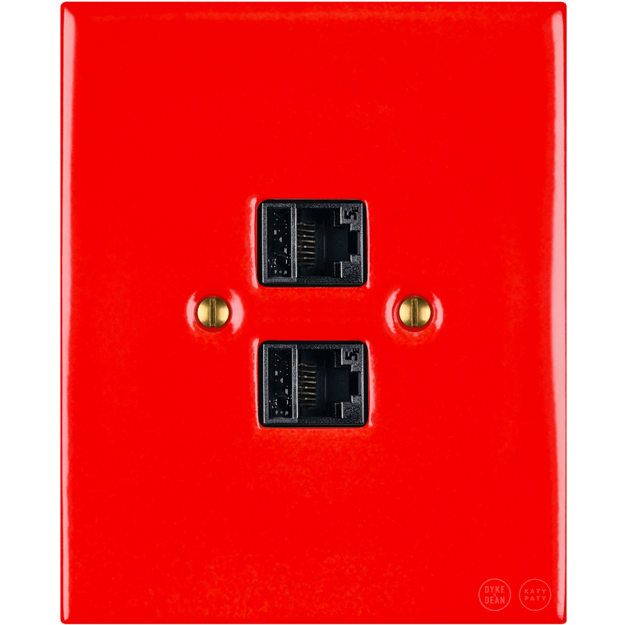 KATY PATY PORCELAIN PLATE DOUBLE PC/ USB WALL SOCKET RED - DYKE & DEAN