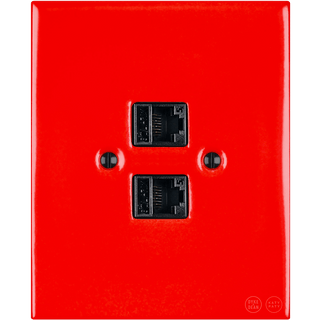 KATY PATY PORCELAIN PLATE DOUBLE PC/ USB WALL SOCKET RED - DYKE & DEAN