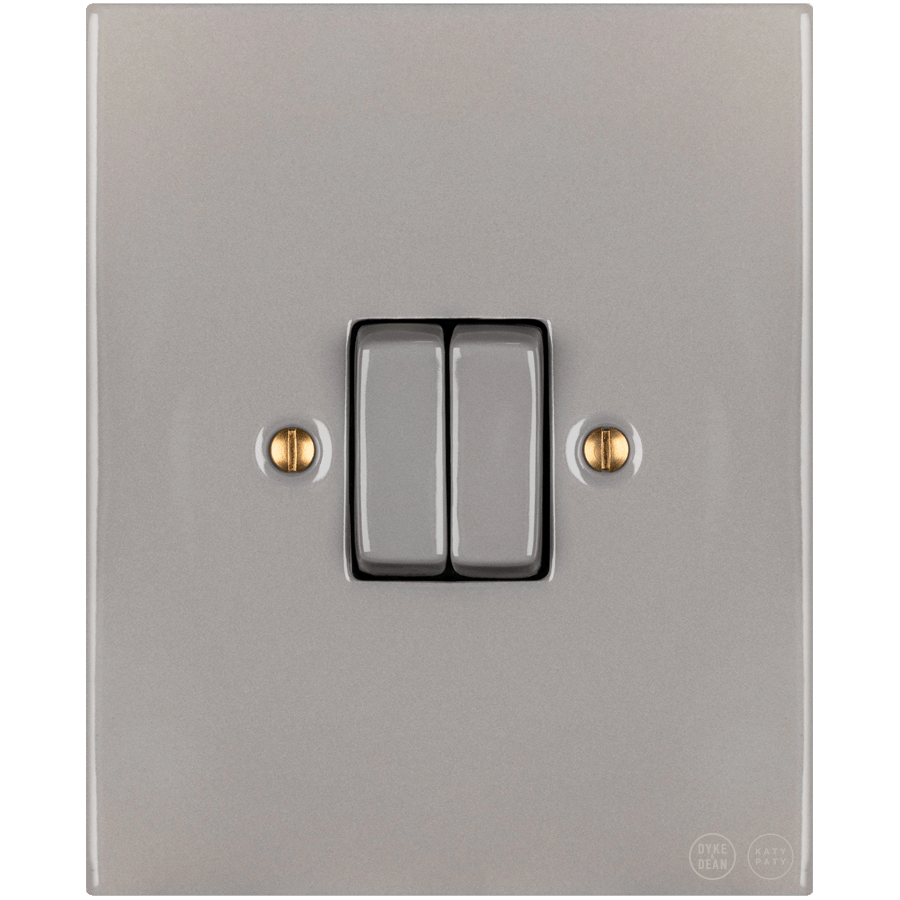 KATY PATY PORCELAIN PLATE WALL LIGHT SWITCH DOUBLE GREY - DYKE & DEAN