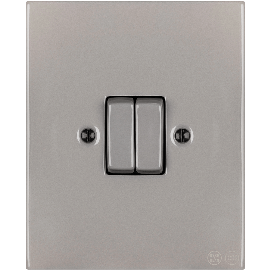 KATY PATY PORCELAIN PLATE WALL LIGHT SWITCH DOUBLE GREY - DYKE & DEAN