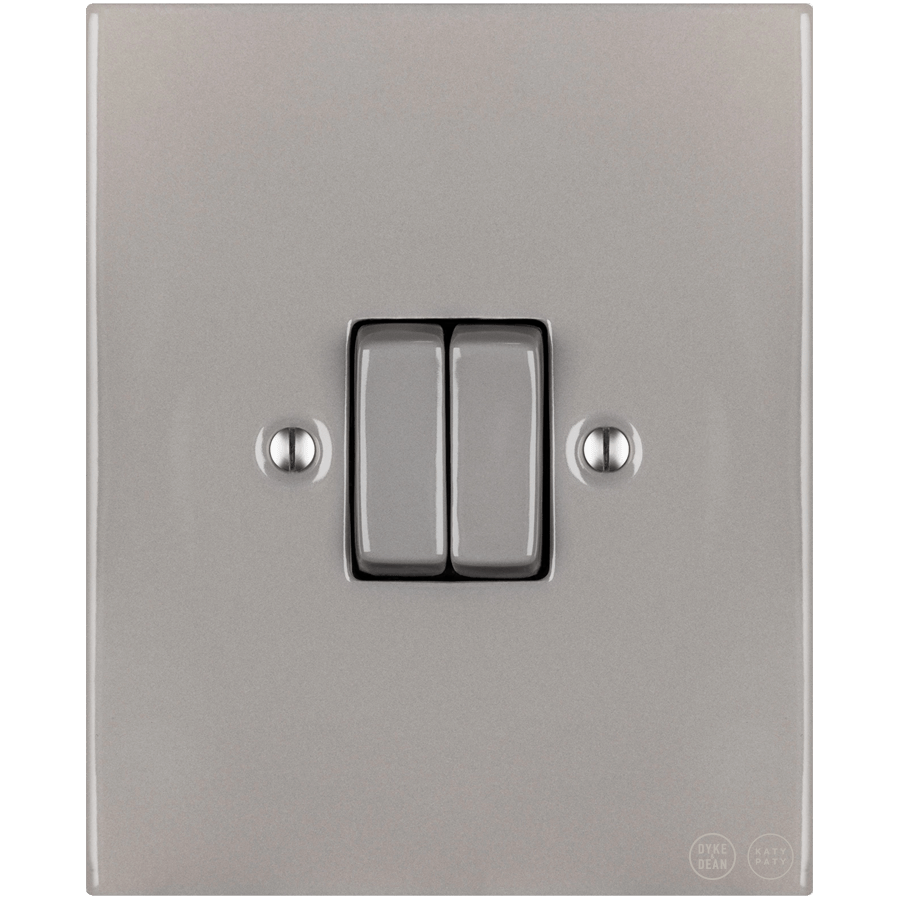 KATY PATY PORCELAIN PLATE WALL LIGHT SWITCH DOUBLE GREY - DYKE & DEAN