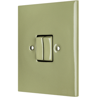 KATY PATY PORCELAIN PLATE WALL LIGHT SWITCH DOUBLE MOSS GREEN - DYKE & DEAN