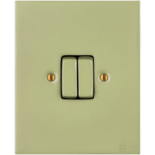 KATY PATY PORCELAIN PLATE WALL LIGHT SWITCH DOUBLE MOSS GREEN - DYKE & DEAN