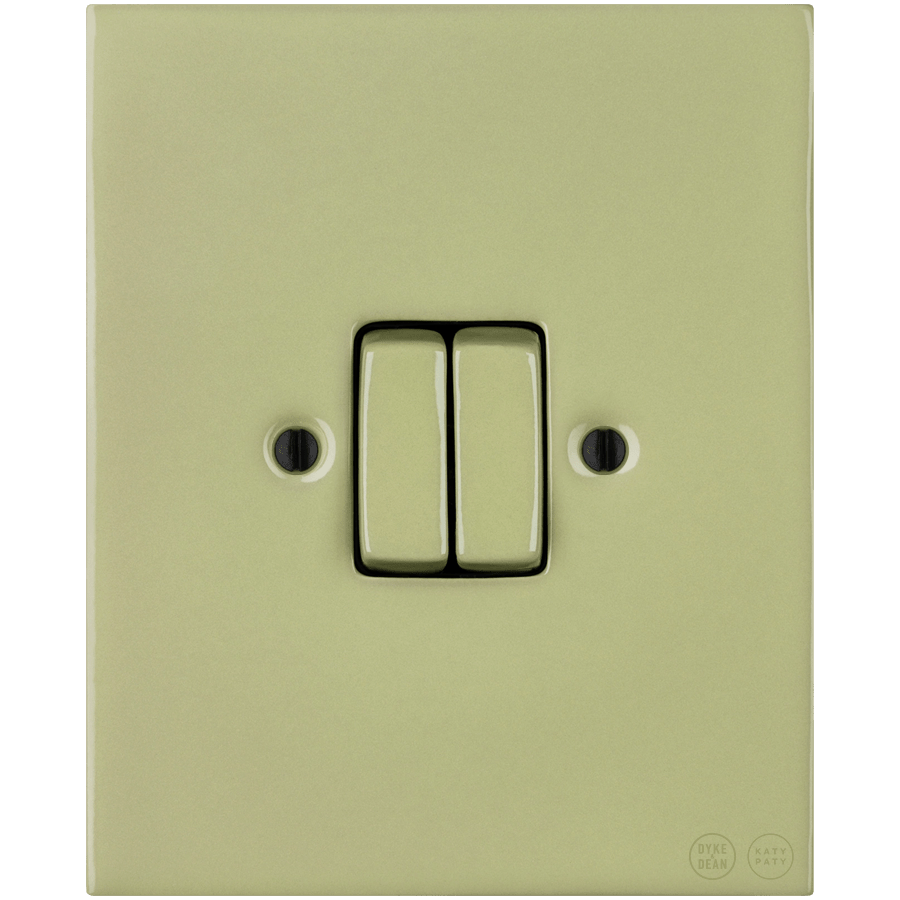 KATY PATY PORCELAIN PLATE WALL LIGHT SWITCH DOUBLE MOSS GREEN - DYKE & DEAN