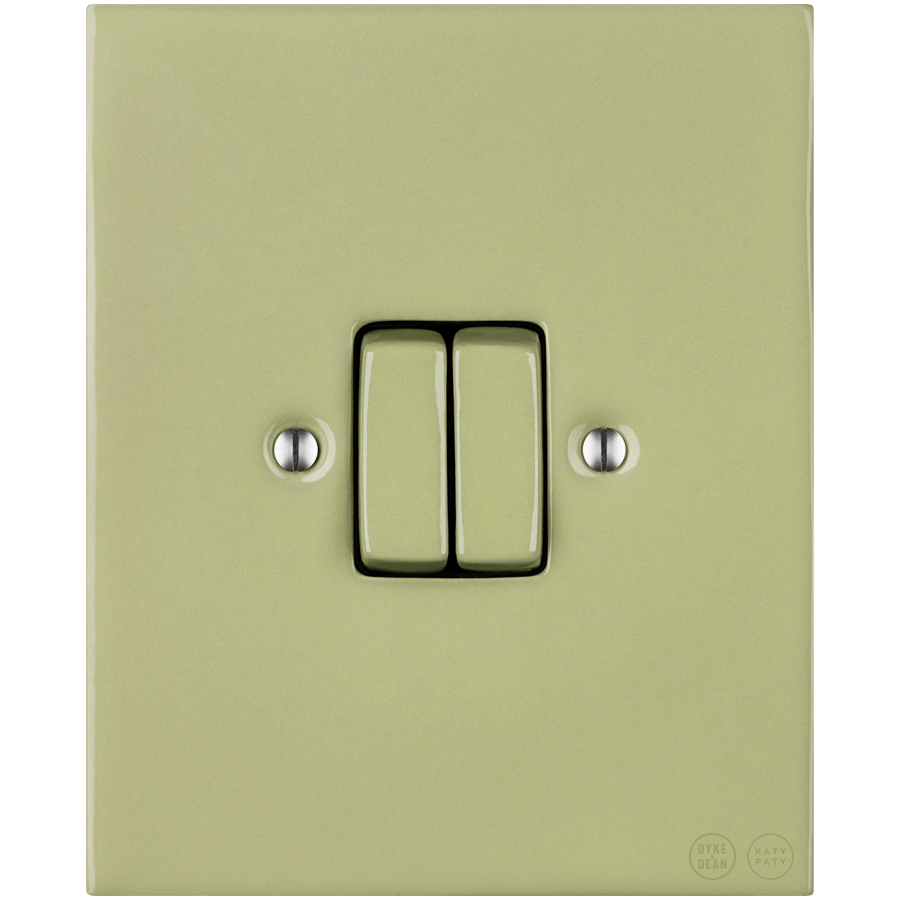 KATY PATY PORCELAIN PLATE WALL LIGHT SWITCH DOUBLE MOSS GREEN - DYKE & DEAN