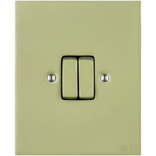 KATY PATY PORCELAIN PLATE WALL LIGHT SWITCH DOUBLE MOSS GREEN - DYKE & DEAN