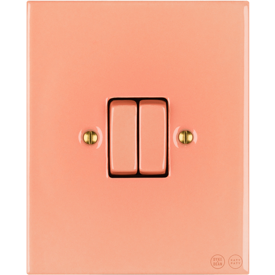 KATY PATY PORCELAIN PLATE WALL LIGHT SWITCH DOUBLE SALMON PINK - DYKE & DEAN