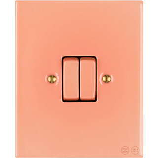 KATY PATY PORCELAIN PLATE WALL LIGHT SWITCH DOUBLE SALMON PINK - DYKE & DEAN