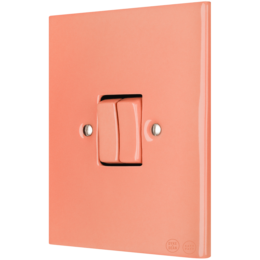 KATY PATY PORCELAIN PLATE WALL LIGHT SWITCH DOUBLE SALMON PINK - DYKE & DEAN