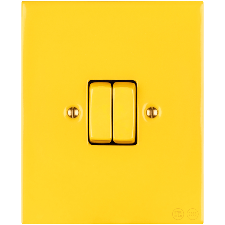 KATY PATY PORCELAIN PLATE WALL LIGHT SWITCH DOUBLE YELLOW - DYKE & DEAN