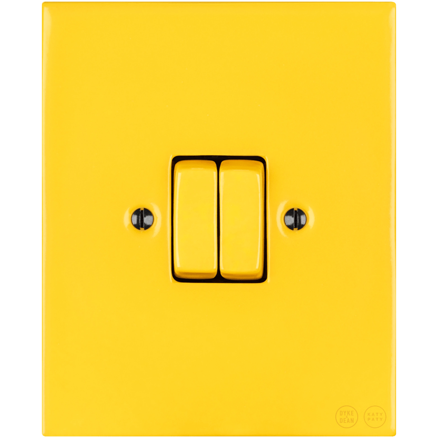 KATY PATY PORCELAIN PLATE WALL LIGHT SWITCH DOUBLE YELLOW - DYKE & DEAN