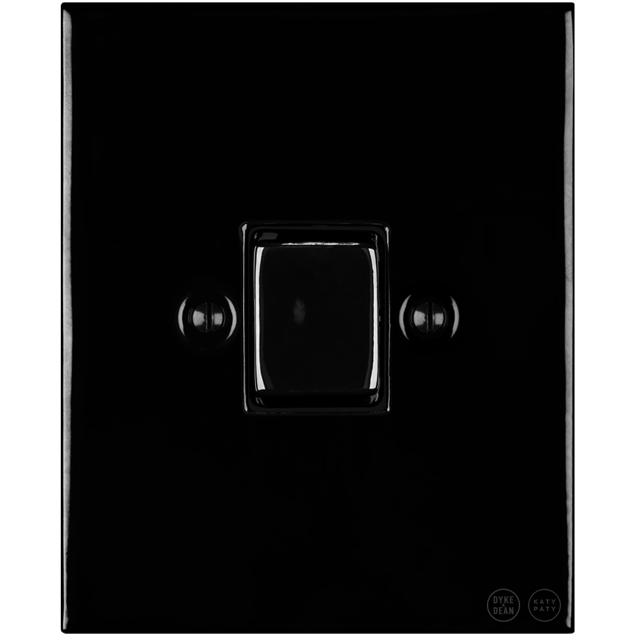 KATY PATY PORCELAIN PLATE WALL LIGHT SWITCH FAT BUTTON BLACK - DYKE & DEAN