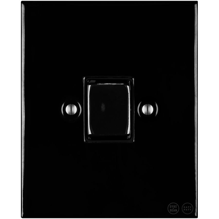 KATY PATY PORCELAIN PLATE WALL LIGHT SWITCH FAT BUTTON BLACK - DYKE & DEAN