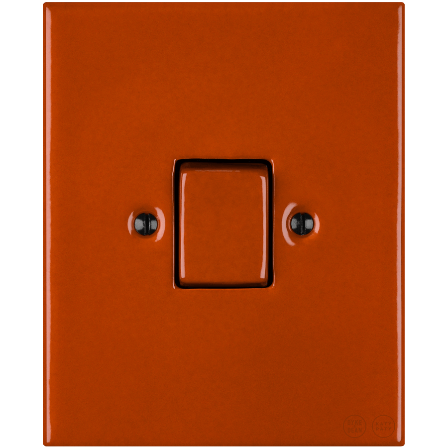 KATY PATY PORCELAIN PLATE WALL LIGHT SWITCH FAT BUTTON BRICK RED - DYKE & DEAN