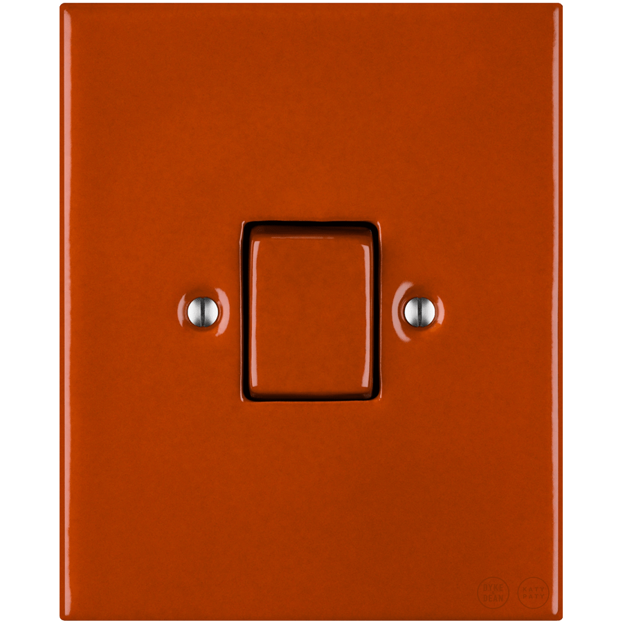 KATY PATY PORCELAIN PLATE WALL LIGHT SWITCH FAT BUTTON BRICK RED - DYKE & DEAN