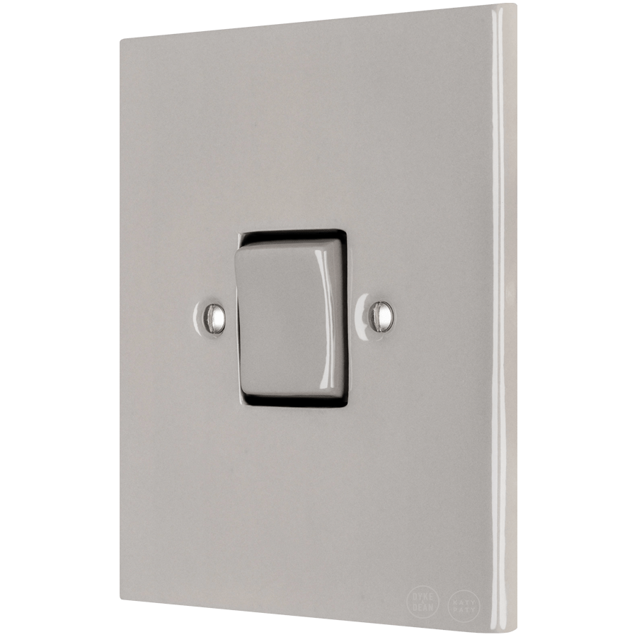 KATY PATY PORCELAIN PLATE WALL LIGHT SWITCH FAT BUTTON GREY - DYKE & DEAN