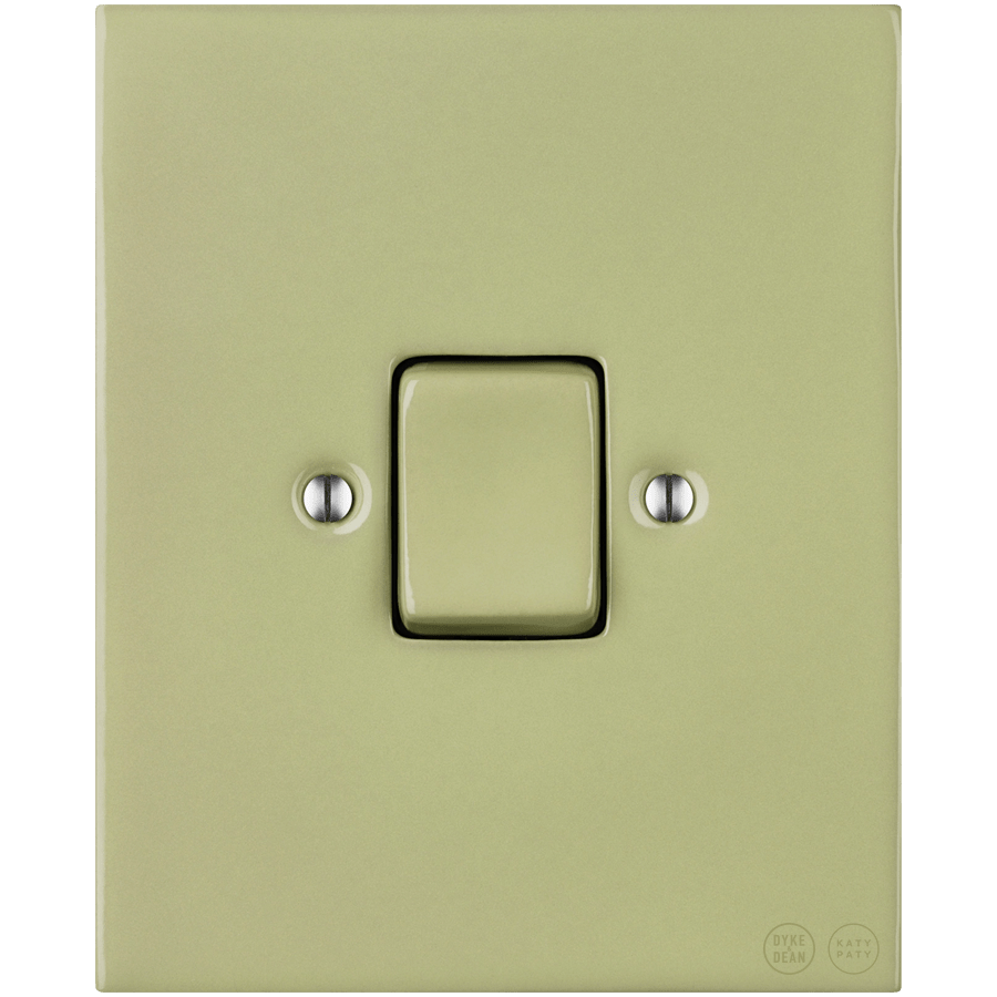 KATY PATY PORCELAIN PLATE WALL LIGHT SWITCH FAT BUTTON MOSS GREEN - DYKE & DEAN