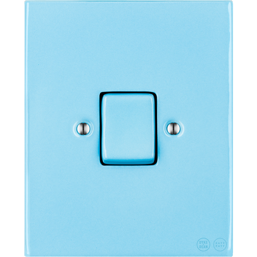 KATY PATY PORCELAIN PLATE WALL LIGHT SWITCH FAT BUTTON PASTEL BLUE - DYKE & DEAN