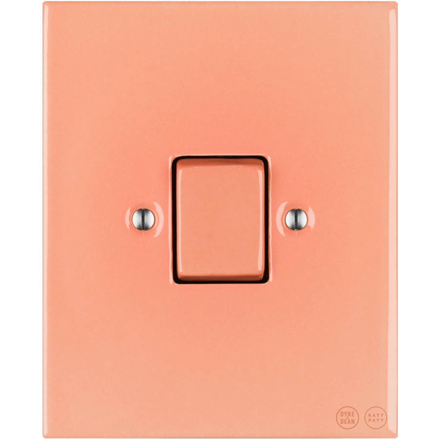 KATY PATY PORCELAIN PLATE WALL LIGHT SWITCH FAT BUTTON SALMON PINK - DYKE & DEAN