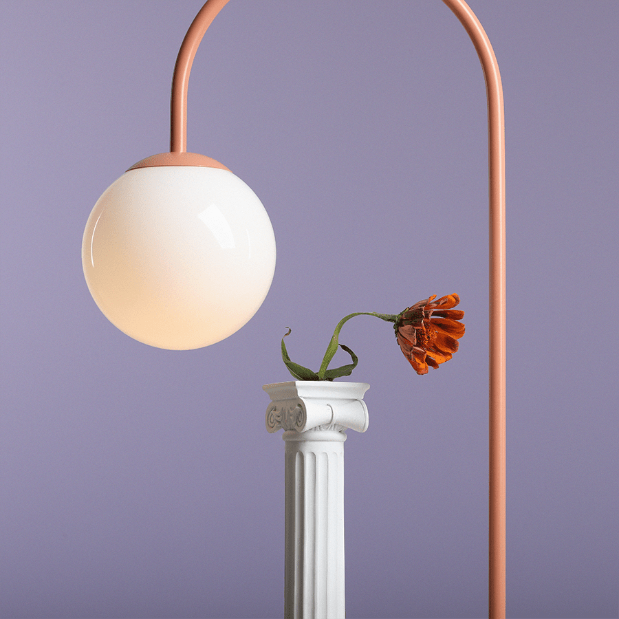 OPAL GLASS GLOBE LOOP TABLE LIGHT CORAL - DYKE & DEAN