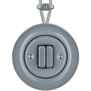 PORCELAIN KATY PATY COLONA ROUND SURFACE MOUNTED DOUBLE SLIM BUTTON SWITCH ASH GREY - DYKE & DEAN