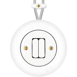 PORCELAIN KATY PATY COLONA ROUND SURFACE MOUNTED DOUBLE SLIM BUTTON SWITCH WHITE - DYKE & DEAN