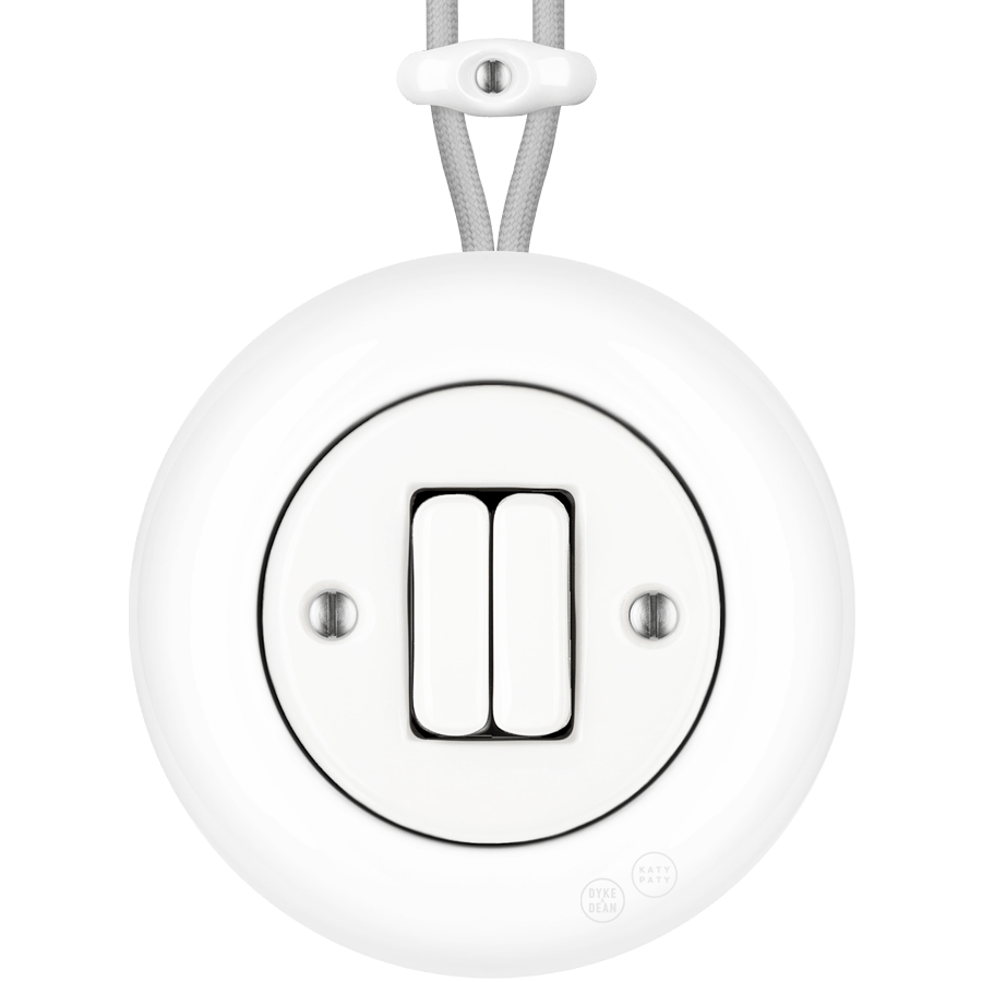 PORCELAIN KATY PATY COLONA ROUND SURFACE MOUNTED DOUBLE SLIM BUTTON SWITCH WHITE - DYKE & DEAN