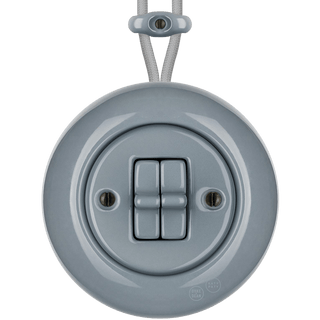 PORCELAIN KATY PATY COLONA ROUND SURFACE MOUNTED DOUBLE TOGGLE BUTTON SWITCH ASH GREY - DYKE & DEAN