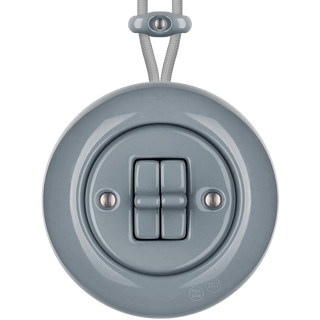 PORCELAIN KATY PATY COLONA ROUND SURFACE MOUNTED DOUBLE TOGGLE BUTTON SWITCH ASH GREY - DYKE & DEAN