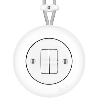 PORCELAIN KATY PATY COLONA ROUND SURFACE MOUNTED DOUBLE TOGGLE BUTTON SWITCH WHITE - DYKE & DEAN