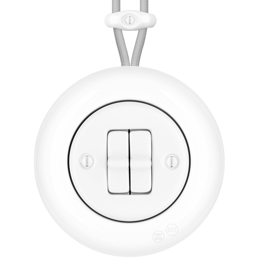 PORCELAIN KATY PATY COLONA ROUND SURFACE MOUNTED DOUBLE TOGGLE BUTTON SWITCH WHITE - DYKE & DEAN