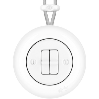 PORCELAIN KATY PATY COLONA ROUND SURFACE MOUNTED DOUBLE TOGGLE BUTTON SWITCH WHITE - DYKE & DEAN