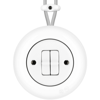 PORCELAIN KATY PATY COLONA ROUND SURFACE MOUNTED DOUBLE TOGGLE BUTTON SWITCH WHITE - DYKE & DEAN