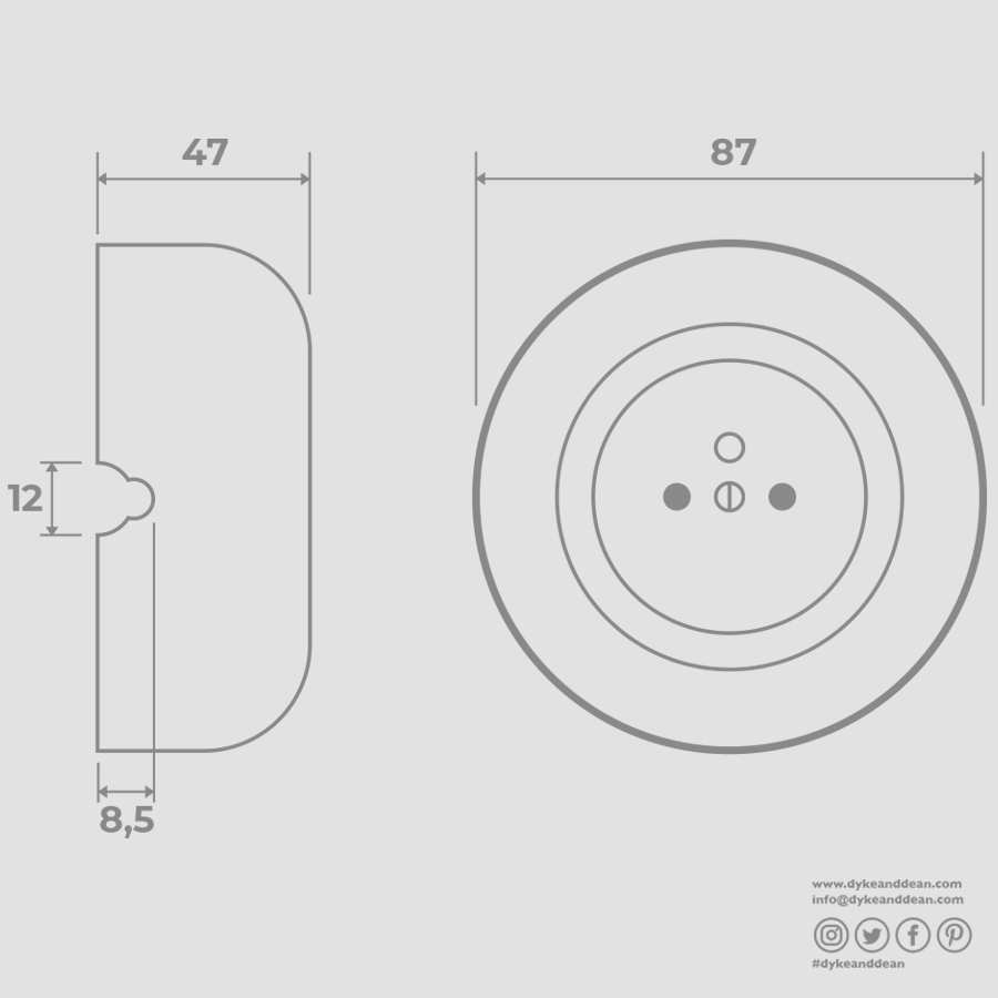 PORCELAIN KATY PATY COLONA ROUND SURFACE MOUNTED EURO SOCKET ASH GREY - DYKE & DEAN