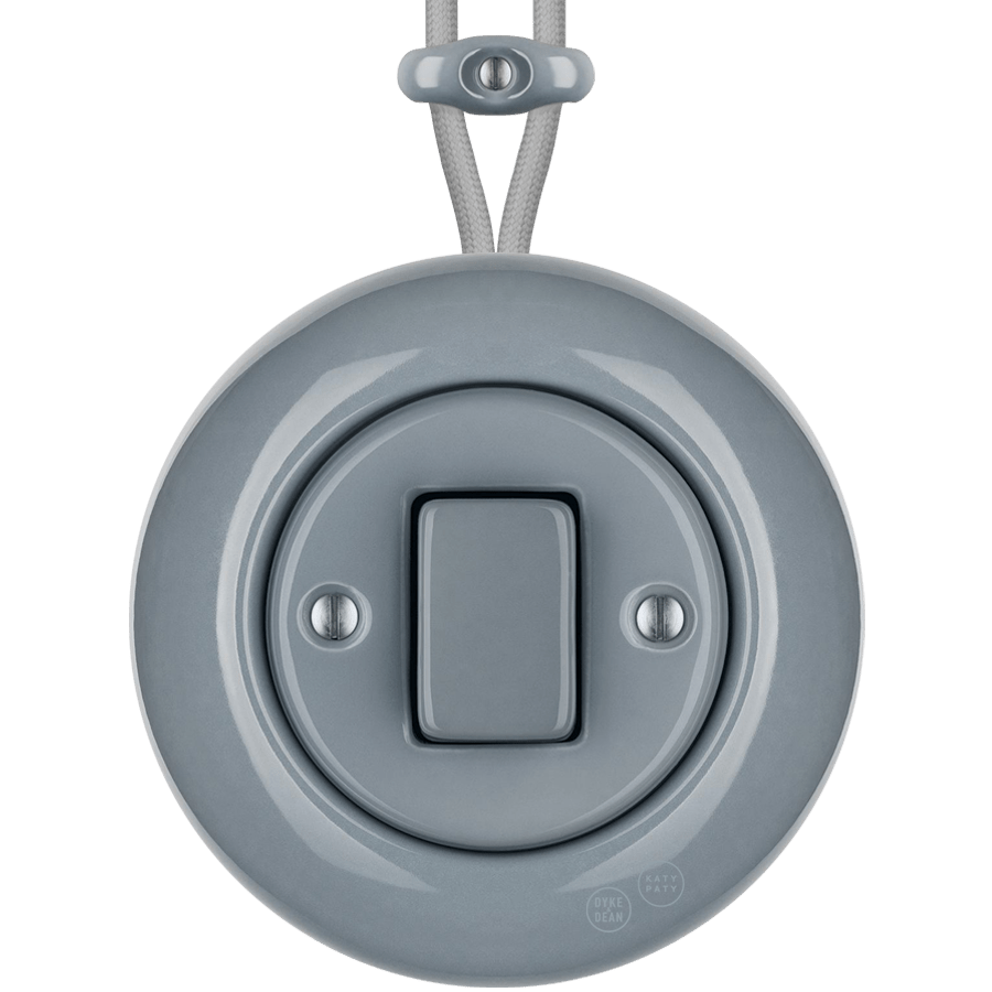 PORCELAIN KATY PATY COLONA ROUND SURFACE MOUNTED FAT BUTTON SWITCH ASH GREY - DYKE & DEAN