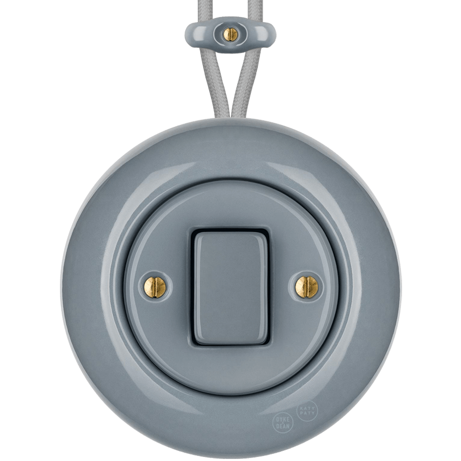 PORCELAIN KATY PATY COLONA ROUND SURFACE MOUNTED FAT BUTTON SWITCH ASH GREY - DYKE & DEAN