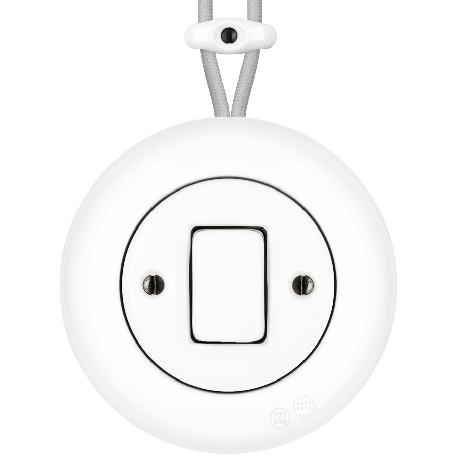 PORCELAIN KATY PATY COLONA ROUND SURFACE MOUNTED FAT BUTTON SWITCH WHITE - DYKE & DEAN