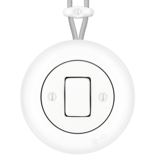 PORCELAIN KATY PATY COLONA ROUND SURFACE MOUNTED FAT BUTTON SWITCH WHITE - DYKE & DEAN