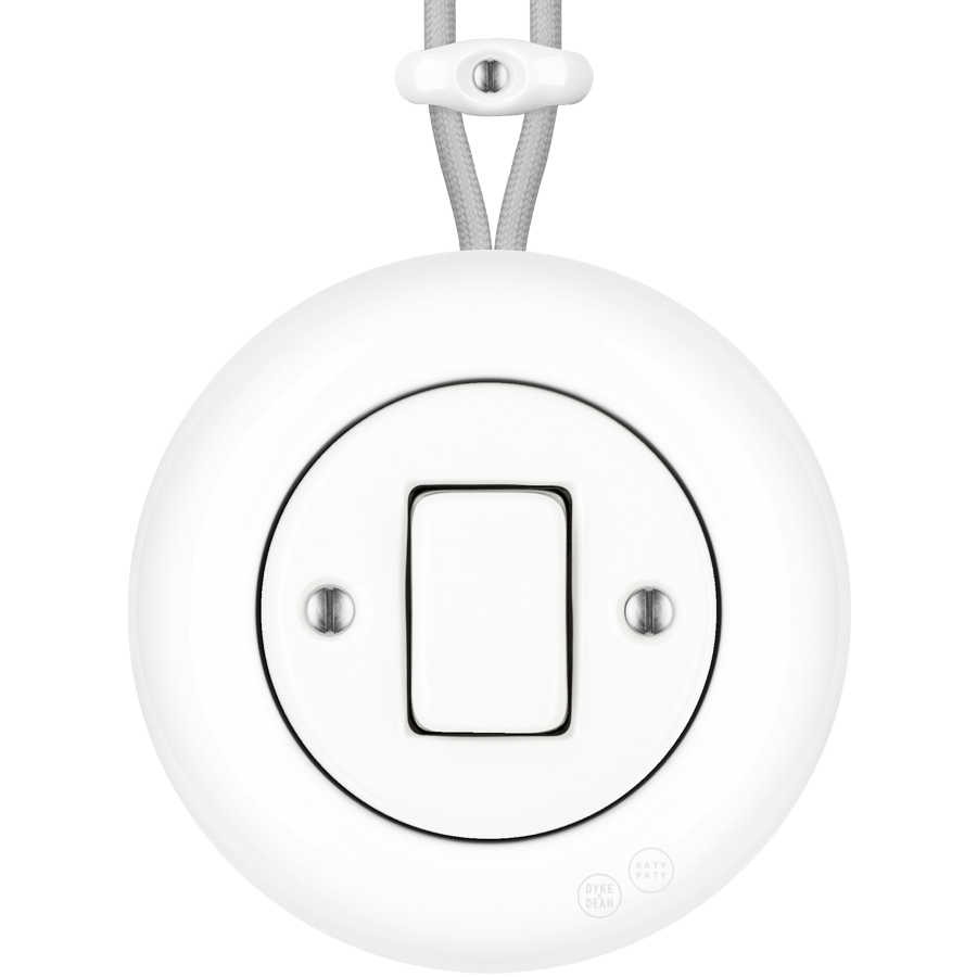 PORCELAIN KATY PATY COLONA ROUND SURFACE MOUNTED FAT BUTTON SWITCH WHITE - DYKE & DEAN