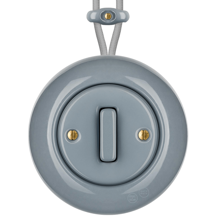 PORCELAIN KATY PATY COLONA ROUND SURFACE MOUNTED SLIM BUTTON SWITCH ASH GREY - DYKE & DEAN