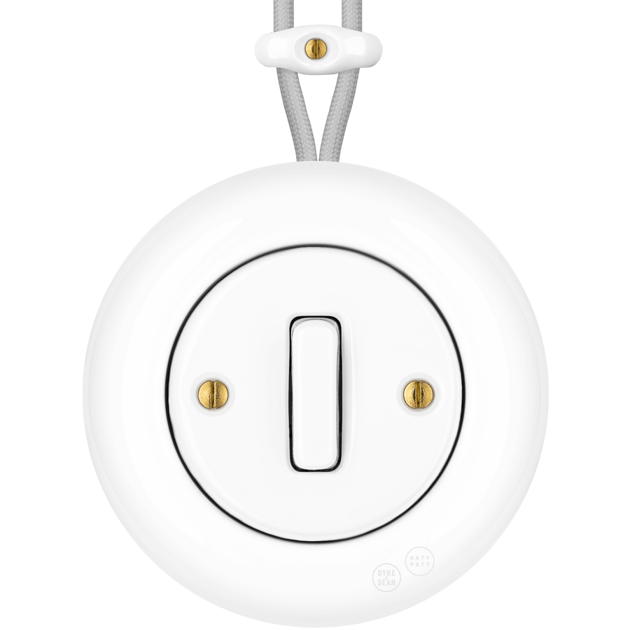 PORCELAIN KATY PATY COLONA ROUND SURFACE MOUNTED SLIM BUTTON SWITCH WHITE - DYKE & DEAN