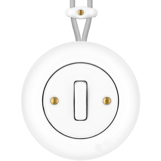 PORCELAIN KATY PATY COLONA ROUND SURFACE MOUNTED SLIM BUTTON SWITCH WHITE - DYKE & DEAN