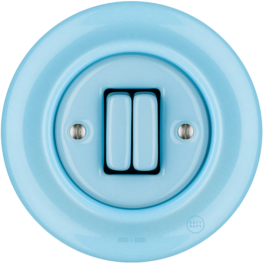 PORCELAIN WALL LIGHT SWITCH DOUBLE PASTEL BLUE - DYKE & DEAN