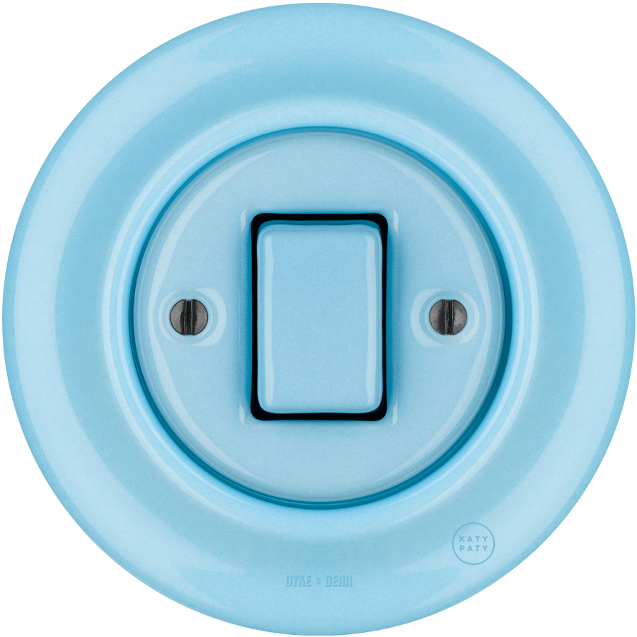 PORCELAIN WALL LIGHT SWITCH FAT BUTTON PASTEL BLUE - DYKE & DEAN